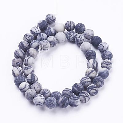 Natural Black Silk Stone/Netstone Beads Strands G-F520-57-10mm-1