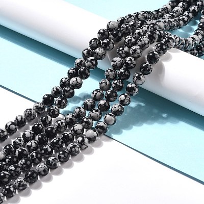 Synthetic Snowflake Obsidian Beads Strands G-E568-03A-1