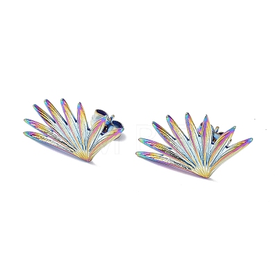 Ion Plating(IP) 304 Stainless Steel Grass Stud Earrings for Women EJEW-F300-04MC-1