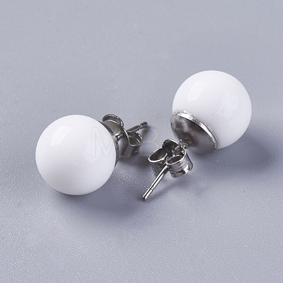 Shell Pearl Ball Stud Earrings EJEW-I209-05-10mm-1