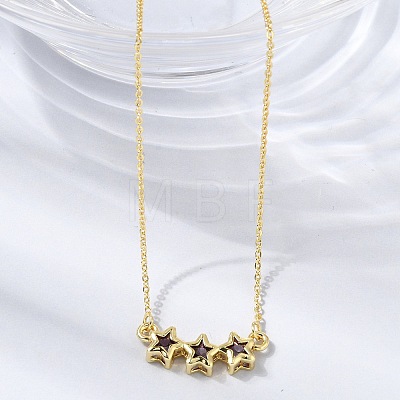 Brass Glass Triple Star Pendant Necklaces KK-CBAB173-03G-07-1