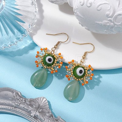 Natural Green Aventurine Dangle Earrings EJEW-MZ00169-03-1