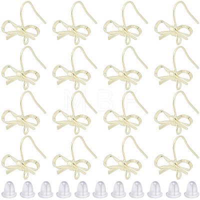 SOFPLATE 28Pcs Bowknot Shape Brass Earring Hook DIY-SP0001-06G-1