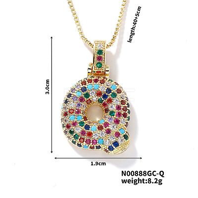 Brass Pave Colorful Cubic Zirconia Letter Pendant Box Chain Necklaces NU0575-17-1