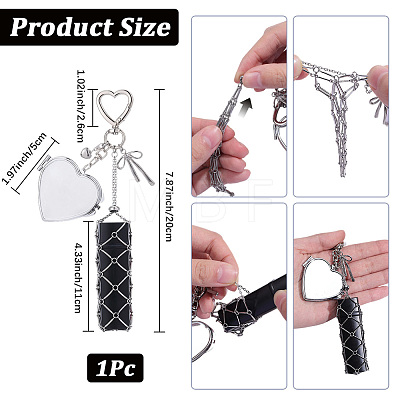 1Pc Heart Alloy & 667 Stainless Steel Macrame Pouch Pendant Decorations HJEW-CP0001-49A-1