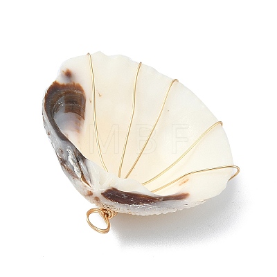 Natural Clam Shell Copper Wire Wrapped Pendants PALLOY-JF02056-02-1