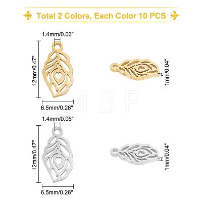20Pcs 2 Colors 201 Stainless Steel Charms STAS-DC0008-12-1