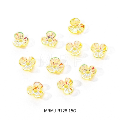 Electroplated 3-petal Flower Resin Cabochons MRMJ-R128-15G-1