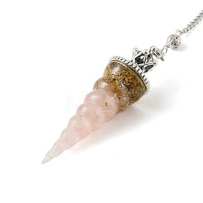 Resin Dowsing Pendulum Pendants with Natural & Synthetic Gemstone Chips inside and Iron Chain & Alloy Caps GG-CBAEAD2-01-1