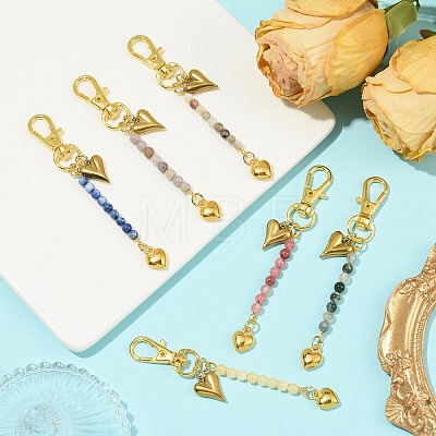 6Pcs Natural Gemstone & Alloy Pendant Decorations HJEW-YW00329-1