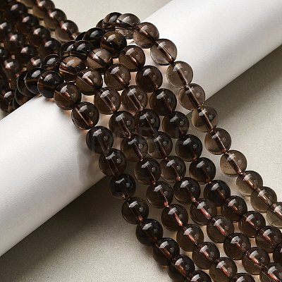 Natural Smoky Quartz Round Beads Strands G-E329-8mm-38-1