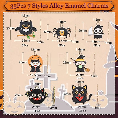 35Pcs 7 Styles Halloween Alloy Enamel Pendants ENAM-CJ0005-08-1