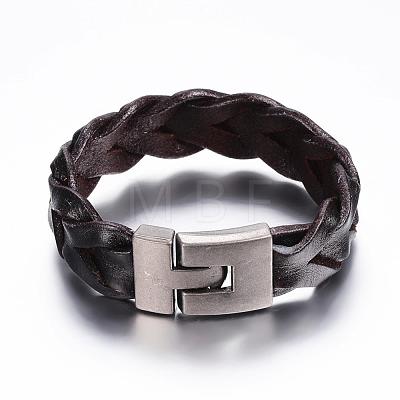 Braided Leather Cord Bracelets BJEW-P169-F01-1