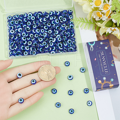 300Pcs Flat Round Evil Eye Resin Beads RESI-SC0006-78-1