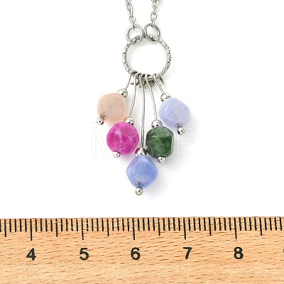 Natural Multicolor Tourmaline Dice Beaded Tassel Pendant 304 Stainless Steel Satellite Chain Necklaces for Women NJEW-JN06450-02-1
