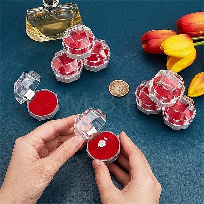 40Pcs Octagon Transparent Plastic Ring Boxes CON-CA0001-020-1