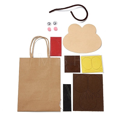 DIY Rectangle with Monkey Pattern Kraft Paper Bag Making Set DIY-F079-04-1