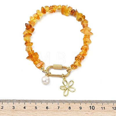Flower Brass & Clear Cubic Zirconia Charm Bracelets BJEW-JB13920-1
