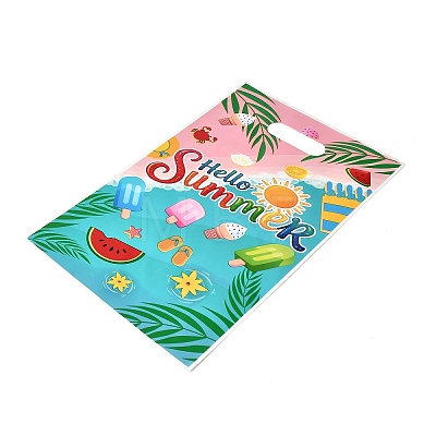 50Pcs 4 Styles Hawaiian Vacation Printed Plastic Gift Storage Tote Bags PL-CBAAD12-06-1