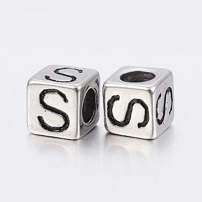 304 Stainless Steel Large Hole Letter European Beads STAS-H428-01AS-S-1