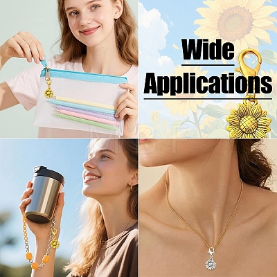 8Pcs 2 Colors Sunflower Alloy Pendant Decorations HJEW-YW00565-1