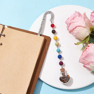 7Pcs Chakra Gemstone Bead & Heart Glass Wishing Bottle Pendant Bookmarks AJEW-JK00313-1