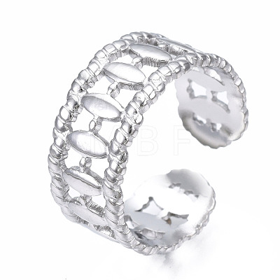 304 Stainless Steel Oval Wrap Open Cuff Ring RJEW-T023-46P-1