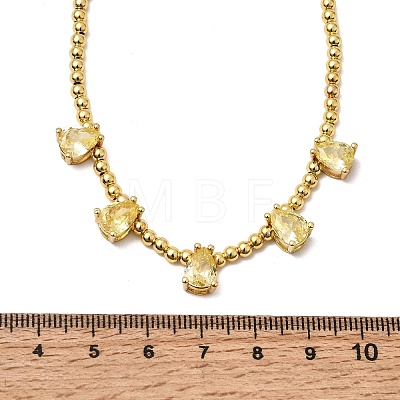 Brass Pave Cubic Zirconia Teardrop Pendant Round Beaded Necklaces NJEW-C121-01G-03-1