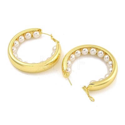 Rack Plating Brass with ABS Plastic Pearl Hoop Earrings for Women EJEW-G410-59G-1