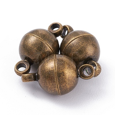 Round Brass Magnetic Clasps with Loops X-MC019-AB-1