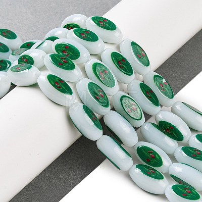 Printing Glass Oval Beads for Necklaces Bracelets Making GLAA-B020-01A-04-1