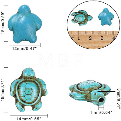 210 Pcs 2 Sizes Synthetic Turquoise Turtle Beads G-NB0001-34-1