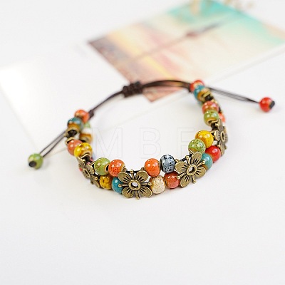 Alloy & Handmade Porcelain Bead Braided Bead Bracelets WG53770-01-1