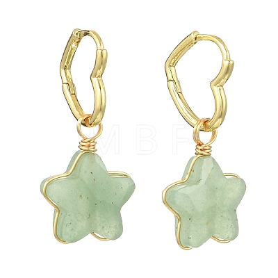 Brass & Natural Green/Blue Aventurine & Quartz Crystal & Rose Quartz & Obsidian Hoop Dangle Earrings EJEW-JE07236-1