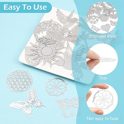15Pcs 15 Styles 201 Stainless Steel Links Connector Charms STAS-YW0011-13-1