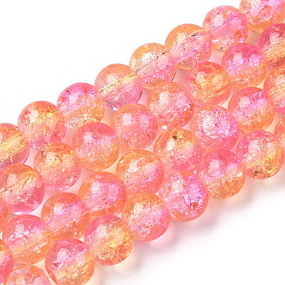 Two-Tone Crackle Baking Painted Transparent Glass Beads Strands CCG-T004-8mm-07-1