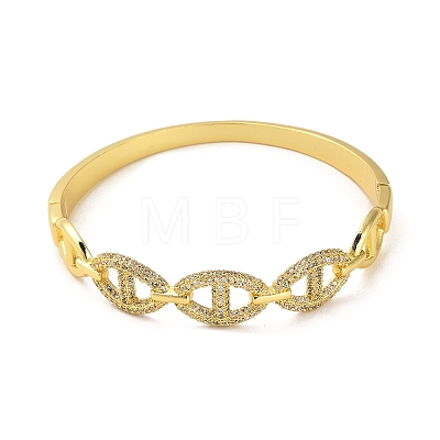 Brass Micro Pave Clear Cubic Zirconia Hollow Oval Hinged Bangles for Woman BJEW-M312-03A-G-1