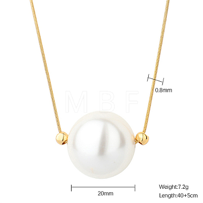 Imitation Pearl Round Ball Pendant Necklace with Stainless Steel Snake Chains GO5113-4-1