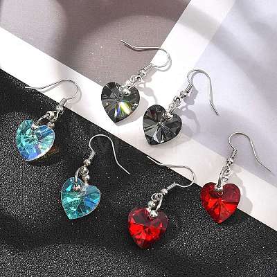 Heart Glass Dangle Earrings EJEW-JE01737-1