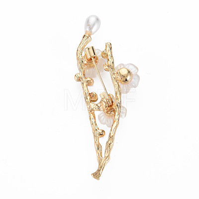 Plum Blossom with Branch Resin Brooch with Imitation Pearl JEWB-N007-023LG-FF-1