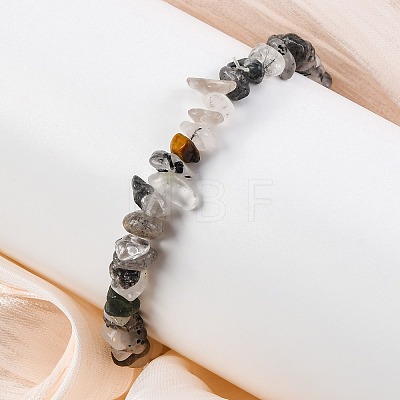 Natural Tourmalinated Quartz/Black Rutilated Quartz Stretch Bracelets X-BJEW-JB03681-01-1