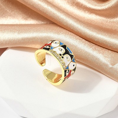 Brass Micro Pave Cubic Zirconia Enamel Cuff Rings for Women RJEW-L113-019G-04-1