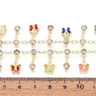 Brass Glass Butterfly Charm Link Chains CHC-T018-12A-G-1