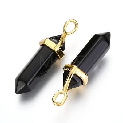 Natural Black Obsidian Bullet Double Terminated Pointed Pendants G-G902-B25-1