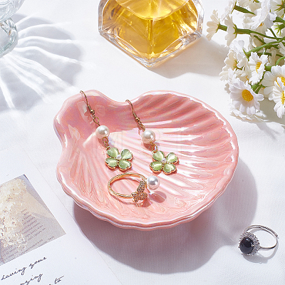 Shell Shaped Porcelain Jewelry Storage Display Trays for Rings AJEW-SP0006-06A-02-1