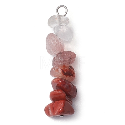Gradient Color Natural Quartz Crystal & Natural Rhodonite & Natural Red Jasper & Natural Strawberry Quartz Chip Beaded Pendants PALLOY-JF02790-06-1