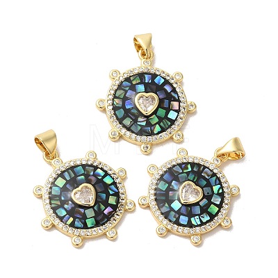 Sun with Heart Brass Micro Pave Cubic Zirconia Pendants KK-K385-077G-1