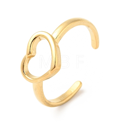 Ion Plating(IP) 304 Stainless Steel Heart Open Cuff Ring for Women RJEW-I085-09G-1