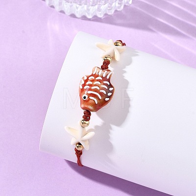 Handmade Porcelain & Synthetic Turquoise Adjustable Beaded Bracelets for Women BJEW-JB13972-1