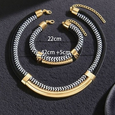 Alloy Polyester Black White Necklace & Bracelet Set FS-WG59022-01-1
